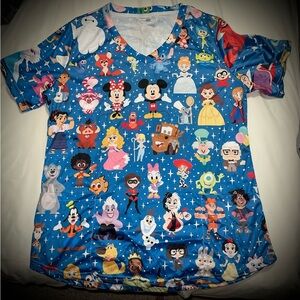 NWOT Disney Character Scrub Top XL